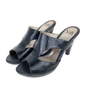 Sofft Slide Heels 7.5 M Black Womens‎ Snake Skin 3” Excellent Condition